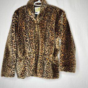 Vintage Duffel Women Fur Coat Animal Print Cinch Waist Indie Sleaze Mob Wife NYE